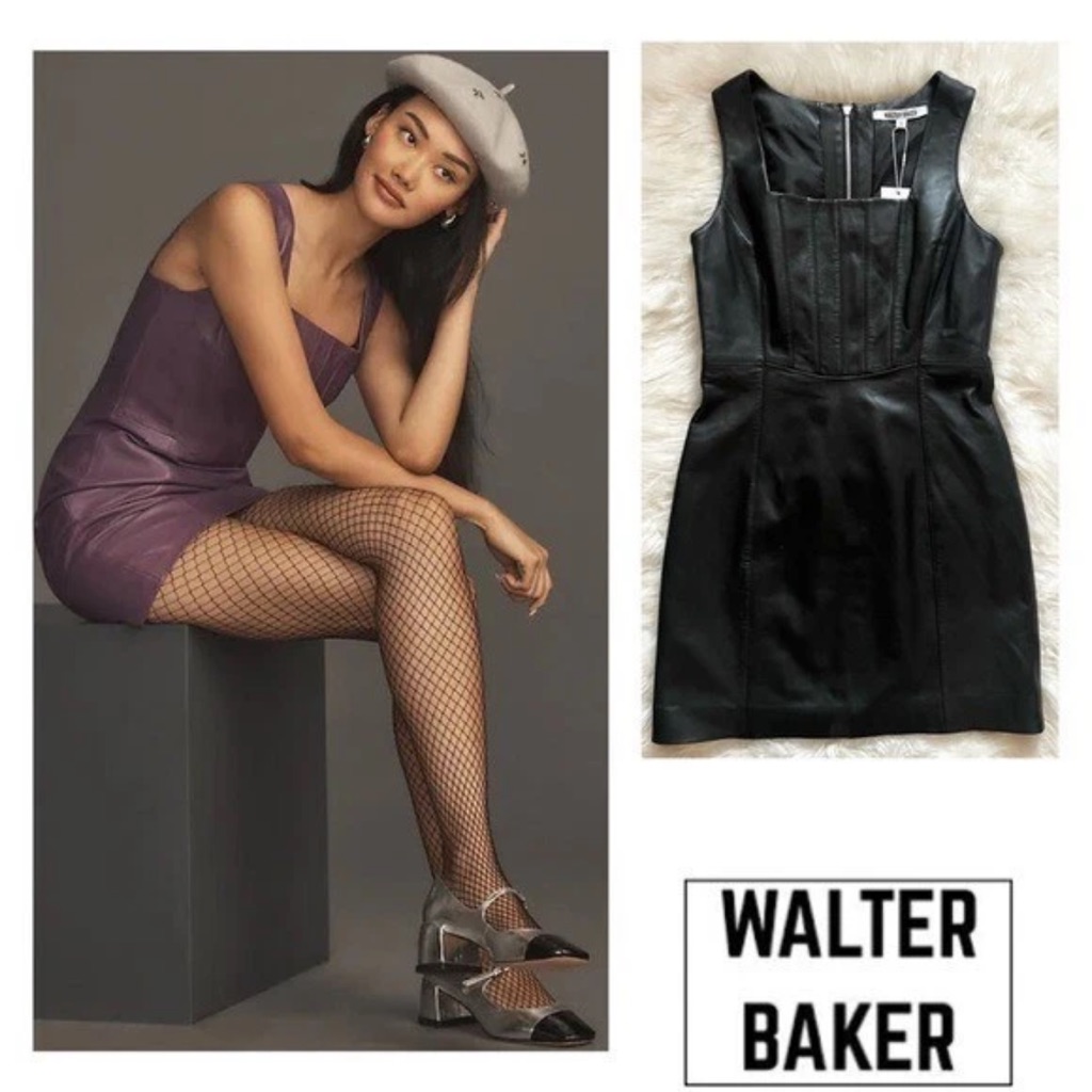 New! Nwt Walter Baker Corset Leather Sheath Mini Dress